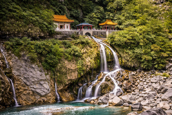 Eternal Spring Shrine temple built on a cliff in Taroko Gorge Taiwan