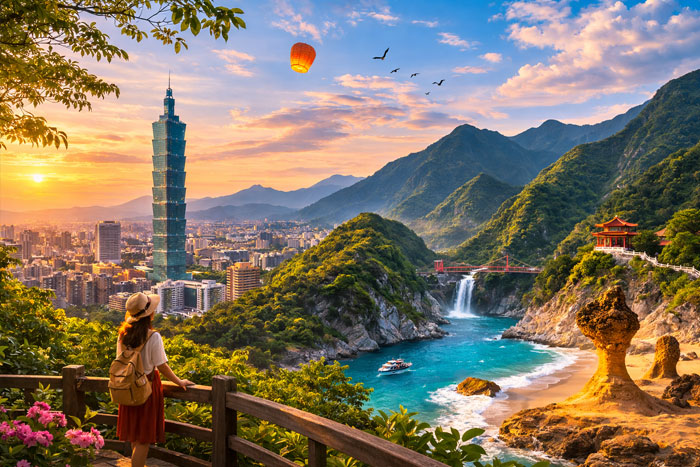 Scenic landscapes near Taipei including mountains coastline and natural parks in Taiwan