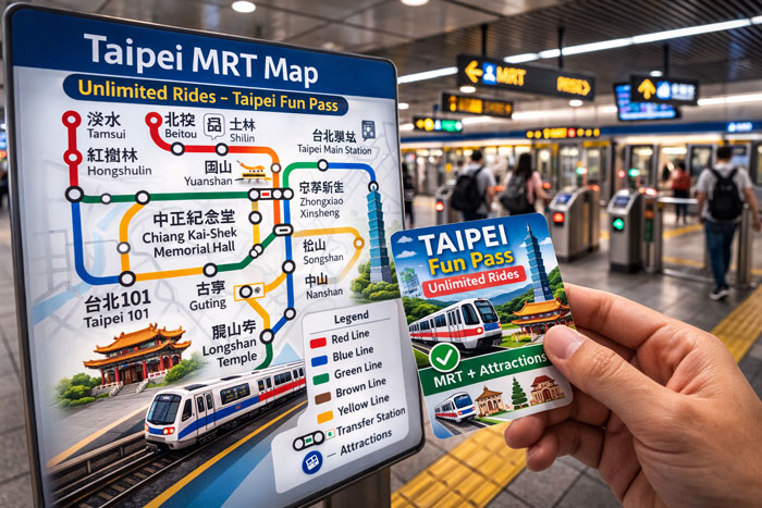 Taipei MRT transport system map used with the Taipei Fun Pass