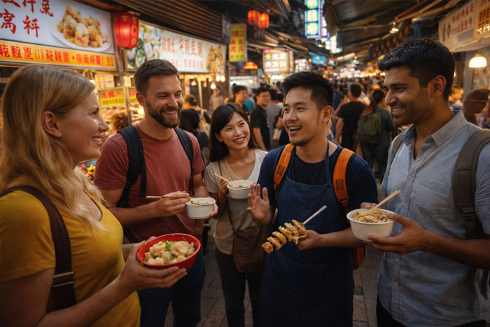 Taipei night market food tour with street food tasting in Taiwan