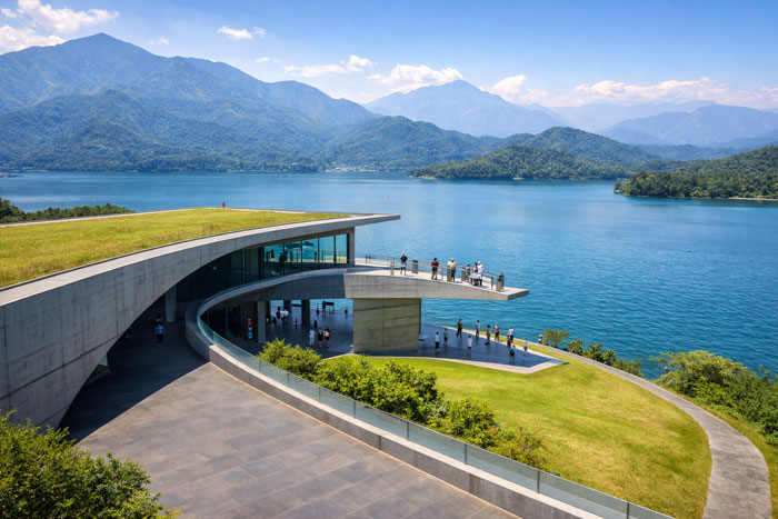 Xiangshan Visitor Center architecture overlooking Sun Moon Lake Taiwan
